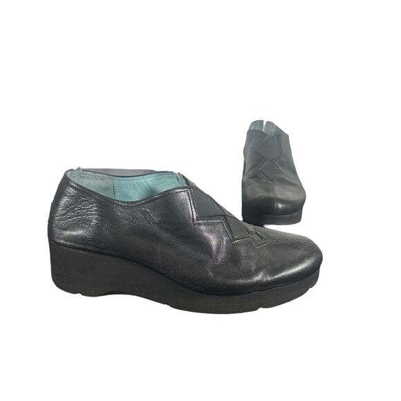 Thierry Rabotin Black Leather Wedge Shoes EU 38 US 7.5 Comfort soft - Picture 1 of 11